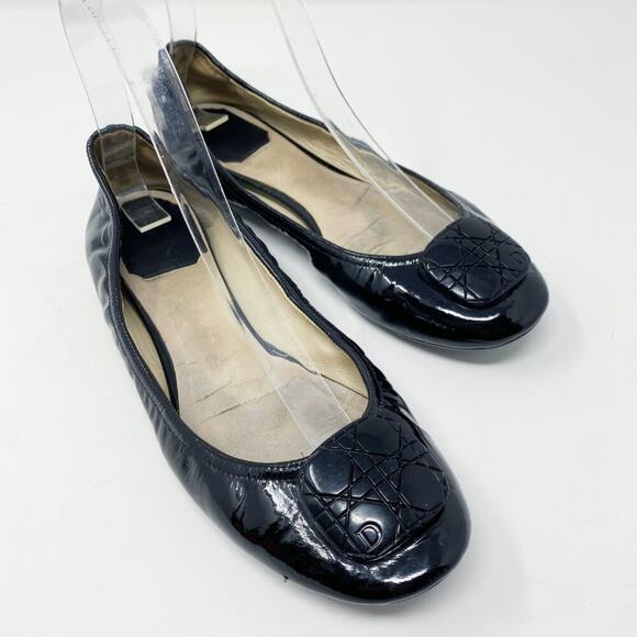 Dior Black Patent Leather Ballet Flats Women's Size 7.5 GUC - Picture 2 of 9